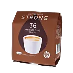 Kaffekapslen Strong 36 package and pods for Senseo